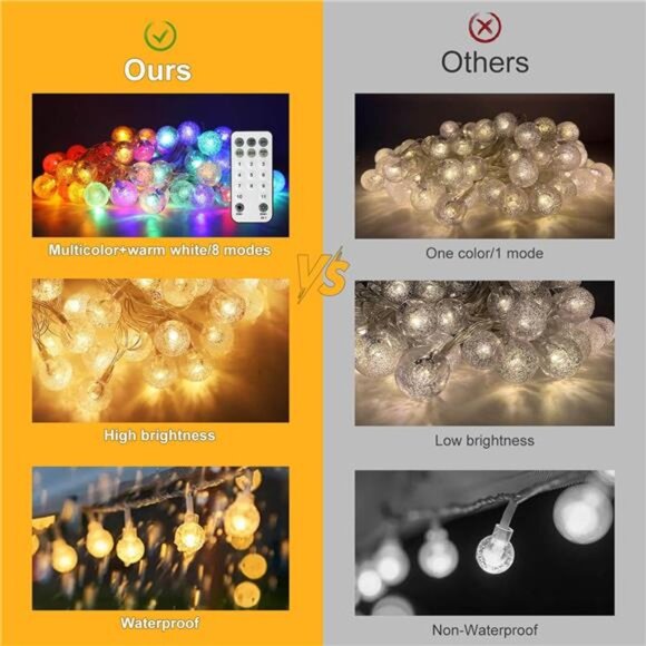 50ft Crystal Globe String Lights Multicolor Warm White LED Plug in Indoor Outdoo - Picture 4 of 8